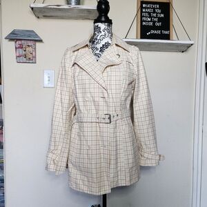 Express Beige Plaid Trench Coat